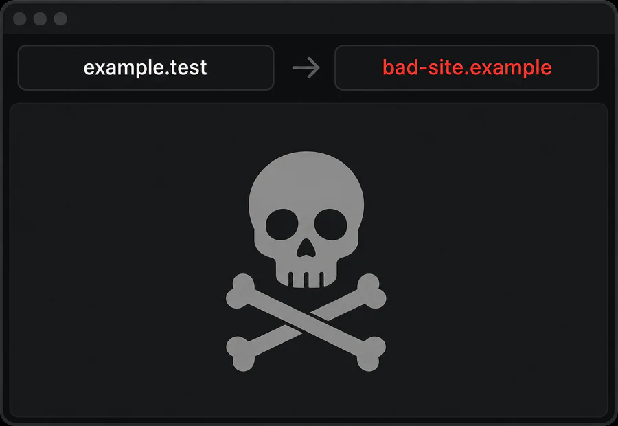 Example of a website redirecting visitors to an unknown domain