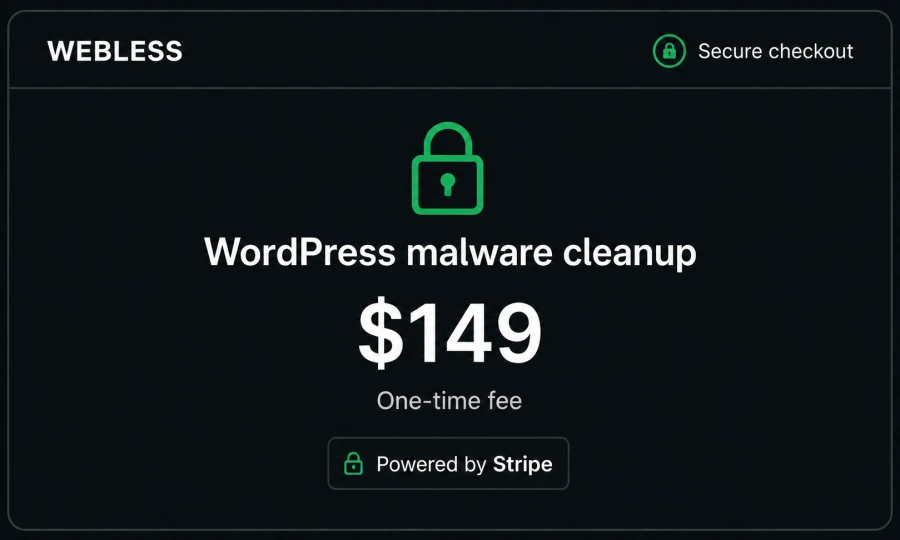 Secure Webless checkout showing the one-time $149 cleanup fee