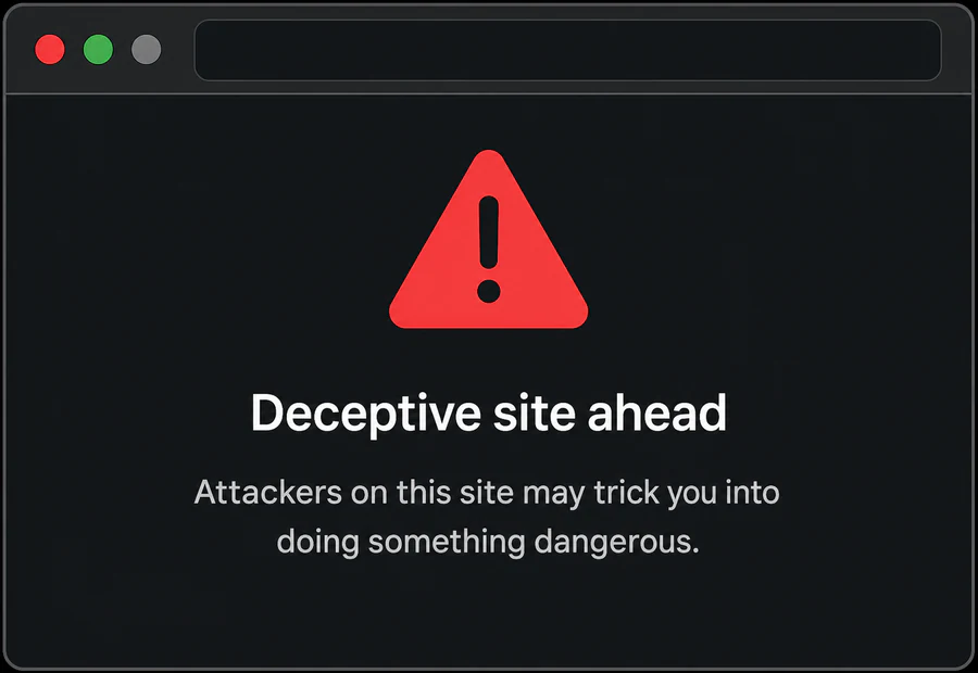 Example browser security warning on a hacked website
