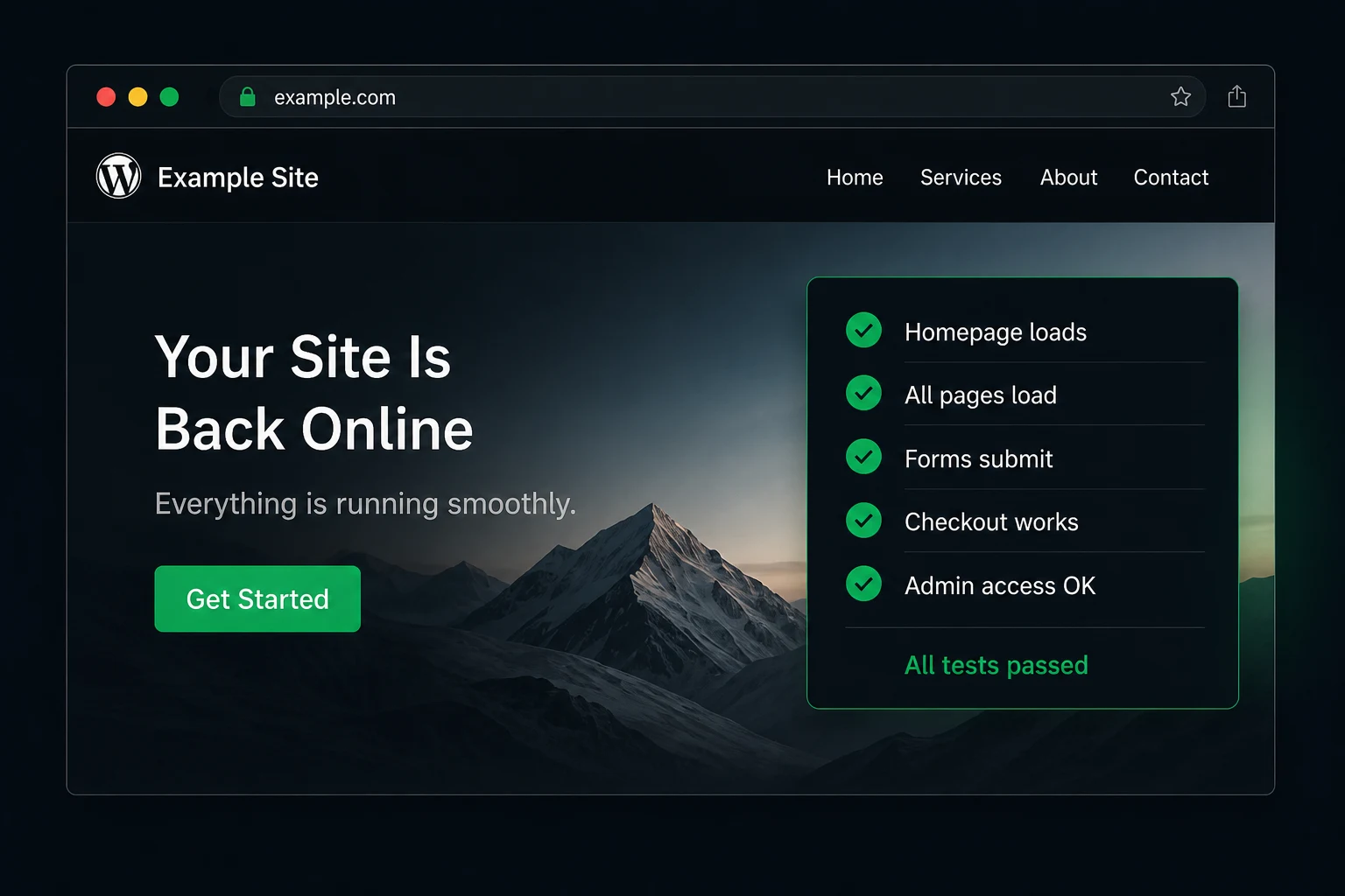 Controlled demonstration of a repaired WordPress site passing its agreed completion checks