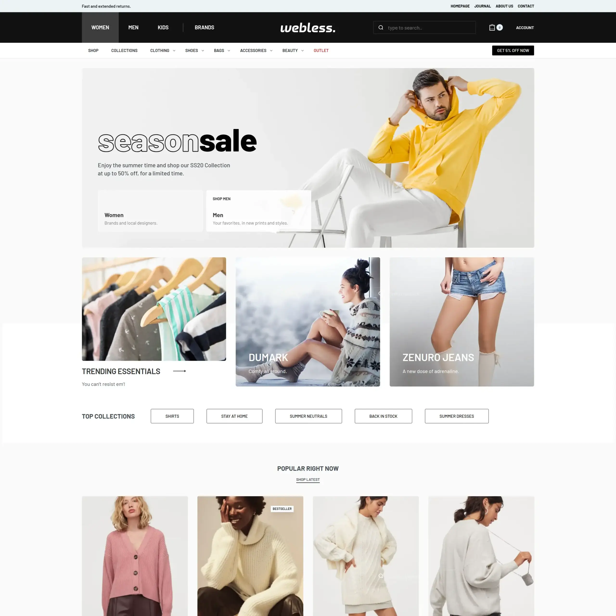 Fast-loading online clothing store homepage featuring summer sale banners and stylish apparel images.