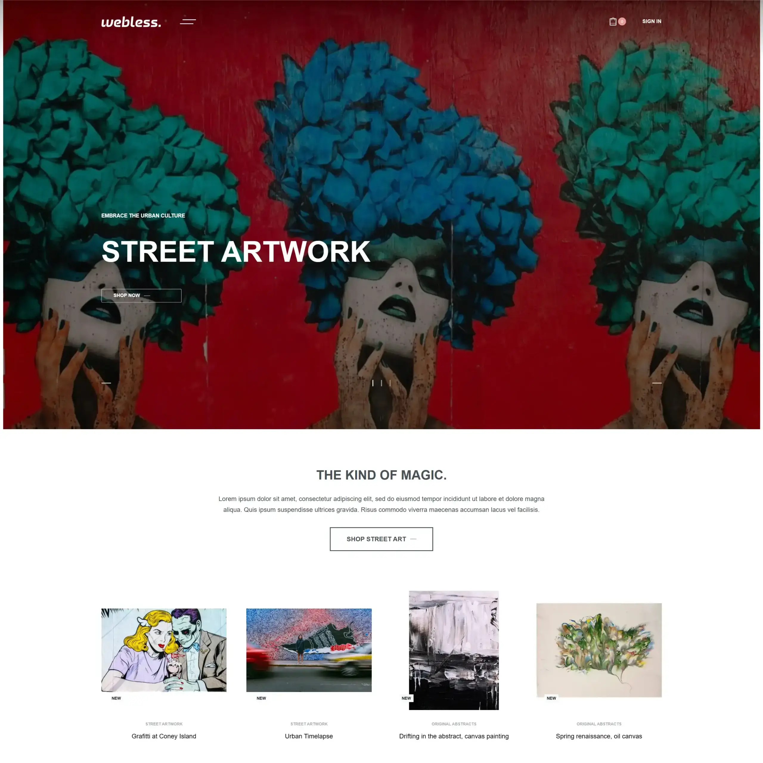 Street artwork mural of woman with vibrant blue hair, artistic urban street art style.