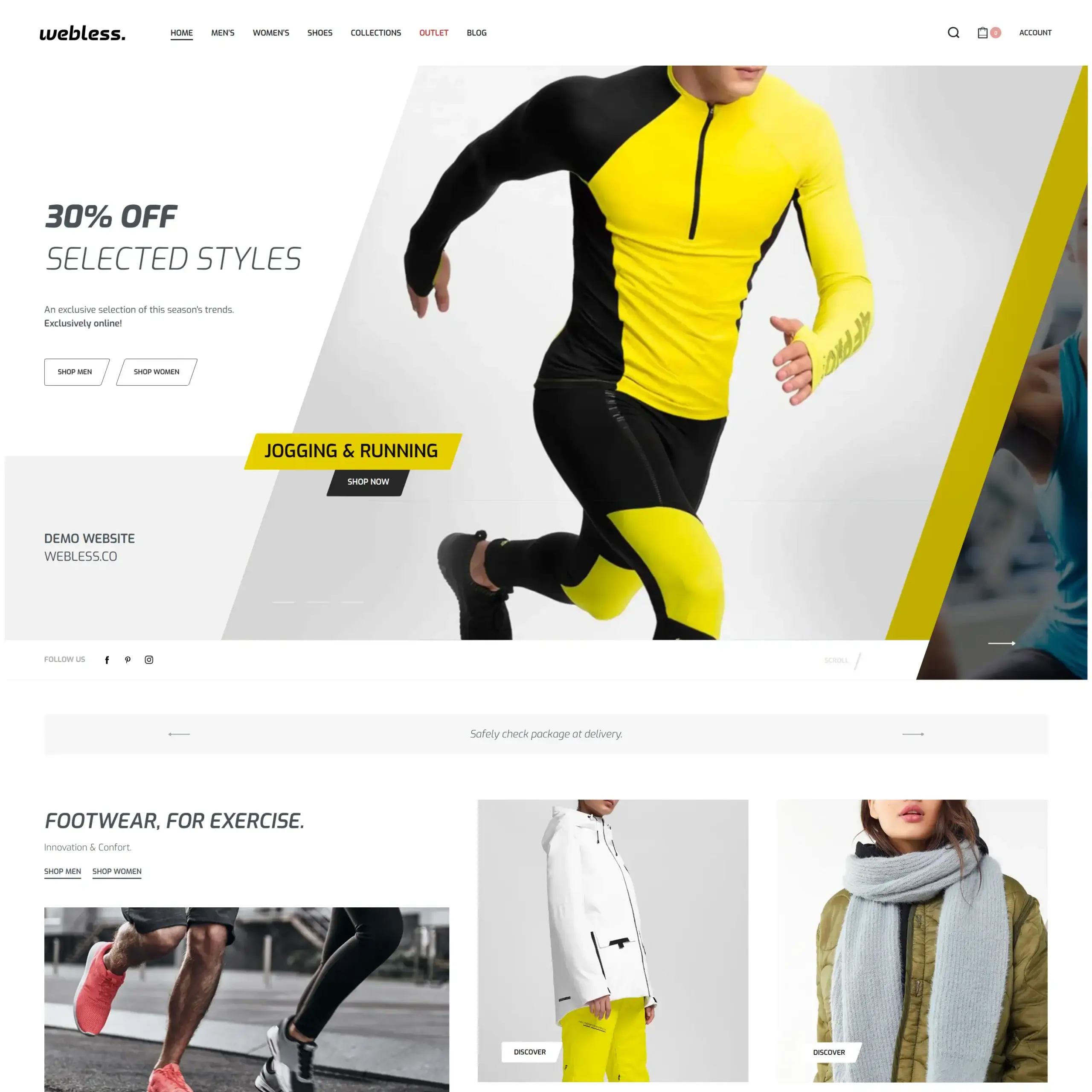 Fast-loading athletic wear website showcasing vibrant sports clothing with a runner in motion.